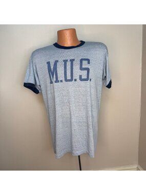 Vintage 1980s MUS T-Shirt, Champion Large, Distressed, Memphis University School